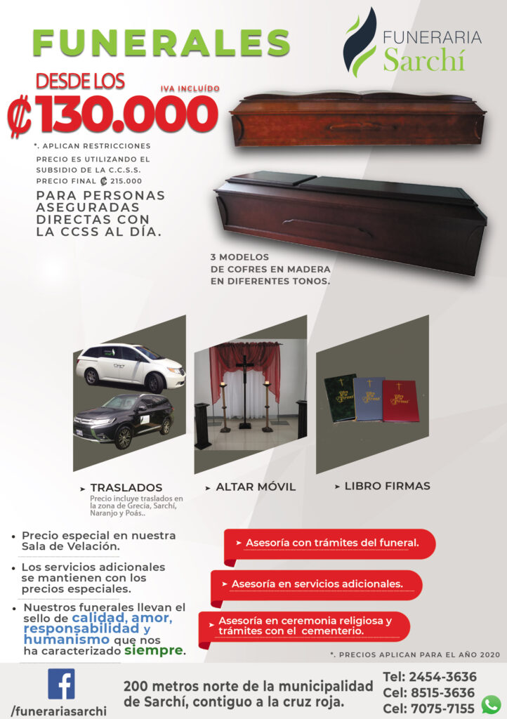 Paquete Funerario Económico Funeraria Sarchí